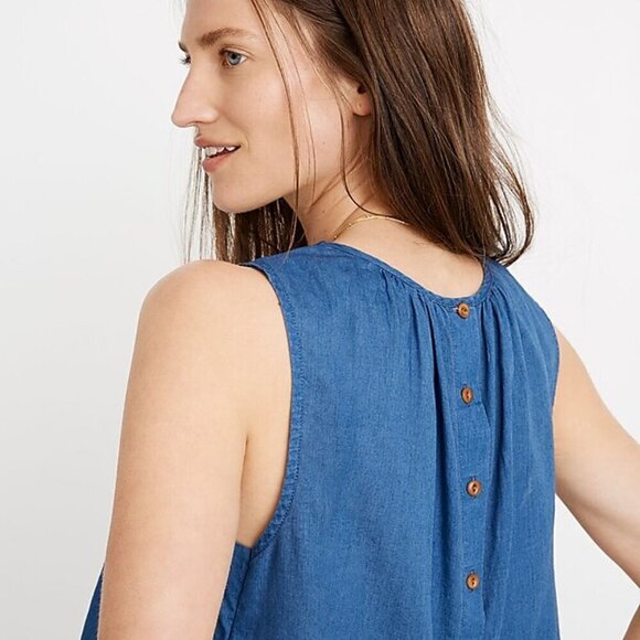 MADEWELL Blue Chambray Lightweight Riverback Button Back Sleeveless Blouse XS - Picture 2 of 7